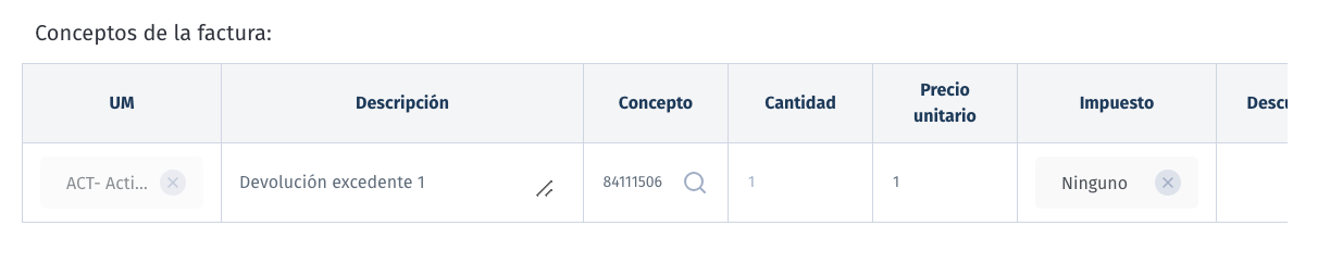 Conceptos factura Conceptos factura