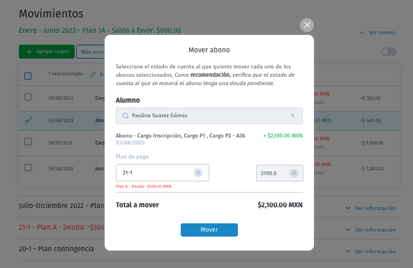 Mover excedente Mover excedente